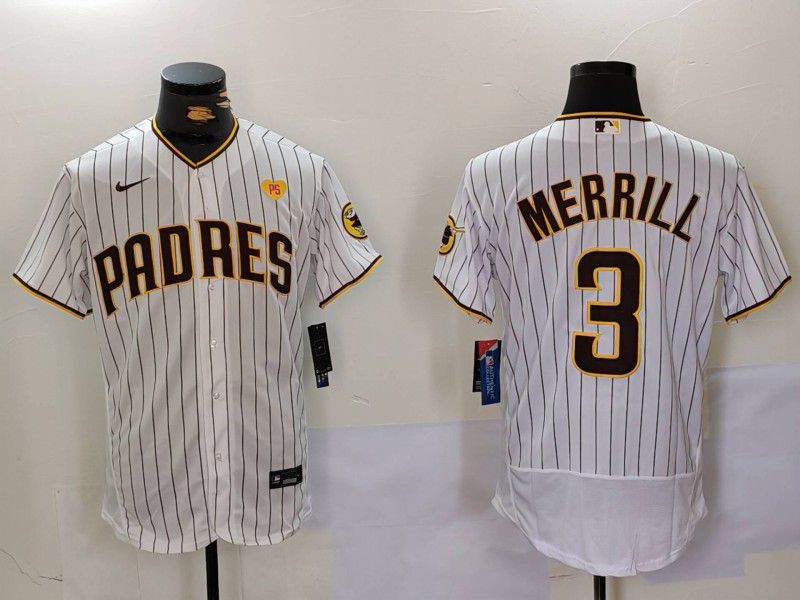 Men San Diego Padres #3 Merrill White stripe Elite 2024 Nike MLB Jersey style 9024->san diego padres->MLB Jersey
